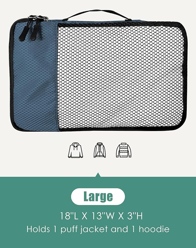 WTREE 4-Piece Packing Cubes Travel Accessories Set for Suitcases - Luggage Organizer Bags with Double Zipper - Mesh Top - Large - Dark Blue