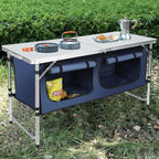 JOUYEK Camping Table, Folding Camping Table with Storage, Portable, Lightweight, 3 Height Adjustable Aluminum Outdoor Table for BBQ, Picnic, Camping, Hiking, Beach, and Indoor, Blue