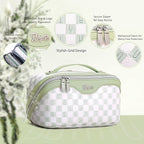 BOYATU Travel Makeup Bag Organizer Cosmetic Bag: 3 Pcs Set Make up Bags for Women with Handle - Waterproof Vegan Leather Toiletry Bags Travel Essentials Pouch with Compartments (H-06-Green)