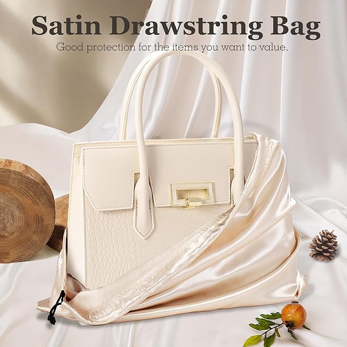 Vonty 3 Pack Silky Dust Bags for Shoes and Purses, Satin Drawstring Bag for HandBags Boots - Beige Shoe Bag Silk Dust Cover Bag Protector Travel Storage Pouch(19.6 x 15.7 In)