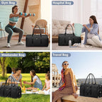 Women Weekender Travel Duffle Bag: Travel Duffel Overnight Bags with Shoe Compartment Large Carry on Tote with Toiletry Bag Weekend Traveling Yoga Gym Hospital Bag for Women with Wet Pocket Black