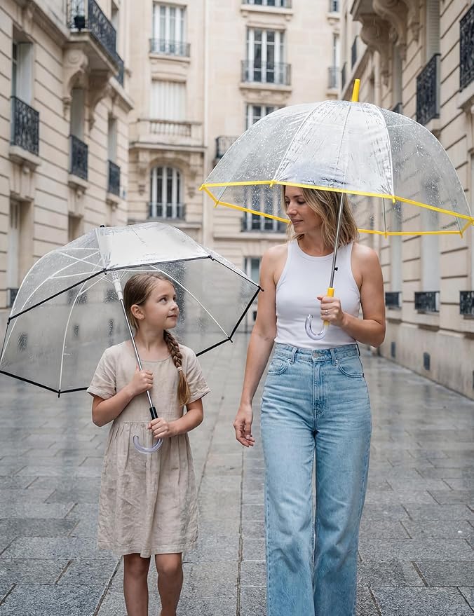 G4Free 52 inch Clear Bubble Umbrella, Large Canopy Transparent Dome Coverage Stick Umbrella, J Hook Handle European Style for Weddings,Prom,Graduation and Outdoor Events