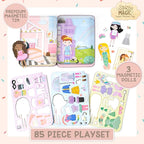 Story Magic Dress-Up Dolls Playset, Pretend Play Magnetic Case, Magnet Outfit and Accessory Pieces, Great for Travel or Playdates, Magnetic On The Go Activity Set for Ages 4, 5, 6, 7 , Pink