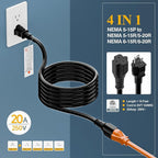 (10-Feet) NEMA 5-15P to 5-15R/ 5-20R/ 6-15R/ 6-20R AC Adapter, Plugrand 12AWG 15 Amp Household AC Plug to 20 Amp T Blade Adapter Cable, 15A 125V to 20A 250V Extension Cable, 10FT, Yellow