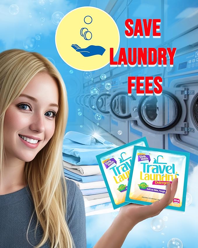 TidyFriend Sink Travel Laundry Detergent 10 ml, 8 Pack Lightweight Travel Size Laundry Detergent Packets, Must Haves Laundry Essentials