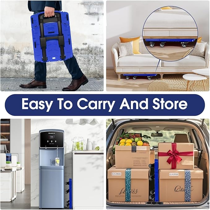 Folding Hand Truck with 6 Wheels and Elastic Ropes - Portable Heavy Duty Dolly Cart for Travel and Moving