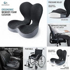 Memory Foam Seat Cushion for Office Chair & Car Seat, Ergonomic Coccyx Cushion for Pressure Relief & Back Support, Non-Slip Comfort Cushion for Driving, Wheelchair, Desk Chair, Home & Travel