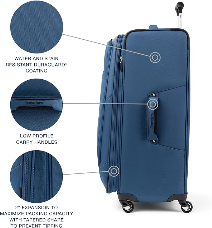 Travelpro Maxlite 5 Softside Expandable Luggage with 4 Spinner Wheels, Lightweight Suitcase, Men and Women, Ensign Blue, Checked-Large 29-Inch