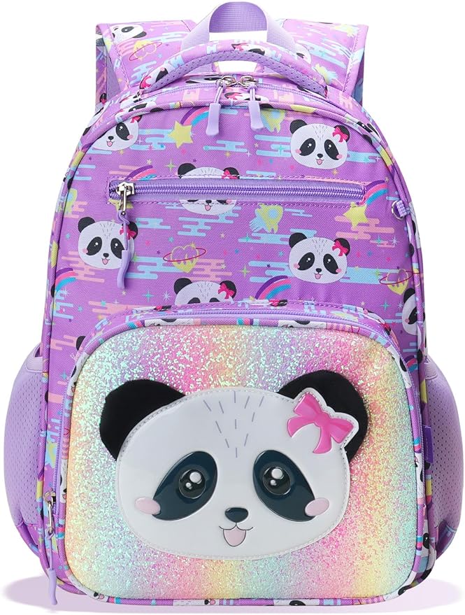RHCPFOVR Kids Backpack for Girls - Girls Backpack 3-8 Ages Panda for Kids 15 Inch School Bookbag for Kindergarten Elementary School Bookbag for Girl 1st 2nd Grade