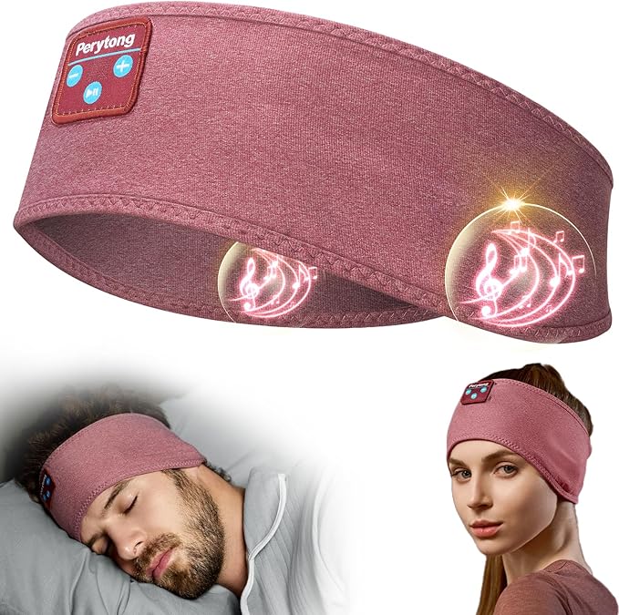 Perytong Sleep Headphones Wireless, Bluetooth Sports Headband Headphones with Ultra-Thin HD Stereo Speakers Perfect for Sleeping,Workout,Jogging,Yoga,Insomnia, Air Travel, Meditation (Brick-Red)