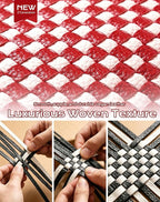 Trendy Woven Checkered Crossbody Bum Bag for Women，PU Leather Checkered Purse Fanny Packs Belt Bag (Woven Bum Bag - Red White)