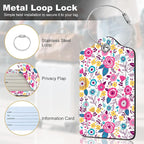 2Pack Luggage Tags for Suitcases, Cute Unique Pu Leather Cruise Luggage Tag with Privacy Cover ID Label Address Card and Metal Ring Suitable for Women Men Kids Travel Bag Pink and Yellow Flowers 1