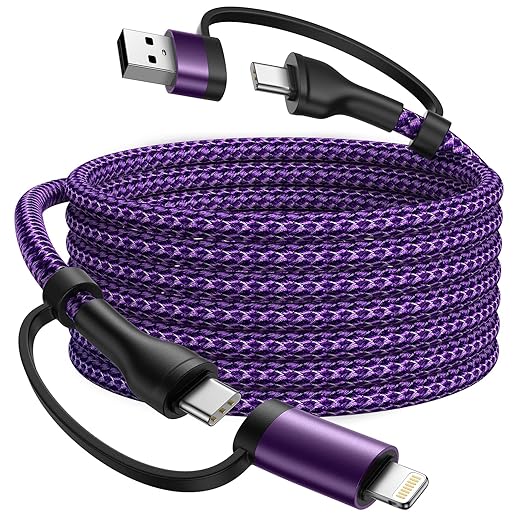 USB C to Lightning Cable, 60W 4 in 1 Fast Charging Cable Apple MFi Certified USB A to Lightning Cord Nylon 6ft USB C to USB C Charger Cord for iPhone 17 16 15 14 Pro/iPad/Samsung S25/MacBook/Switch 2
