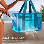Fammart Iridescent Clear Beach Bag for Women, Jelly Tote Bag Waterproof Sandproof Pool Bag Cruise Vacation Essentials