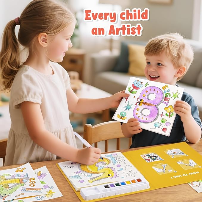 JoyCat Paint with Water Coloring Books for Toddlers, Watercolor Painting Sets for Kids Ages 3-5 4-8, Arts and Crafts Drawing Activities Toy Birthday Gifts for Boys Girls (Numbers)