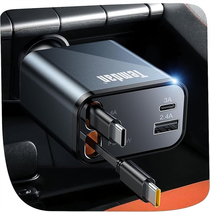 69W Retractable Car Charger, 4 in 1 Fast Charger USB C Car Truck Accessories for Men Women, Car Accessories for Valentines Day Gifts for Him Her, Travel Essentials for iPhone 17 Pro Max,Galaxy