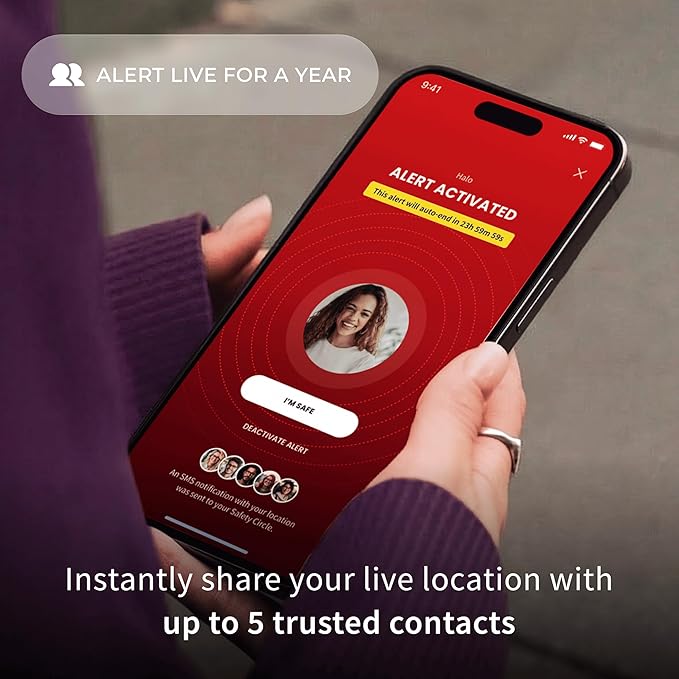 Pebblebee Halo Personal Safety Alarm | Loud Siren & Strobe Lights with Location Sharing, Rechargeable Safety Keychain Device with Flashlight | Works with Apple Find My & Google Find Hub