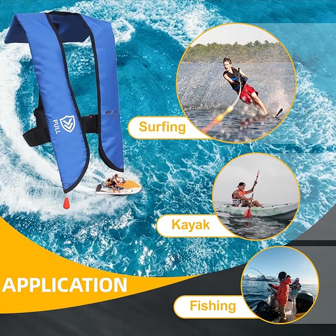 Manual Inflatable Life Jacket| Inflatable PFD Vest Adult| Life Vest for Adults| Outdoor Water Sports| Supports up to 330 lbs|33g of Carbon Dioxide Cylinder