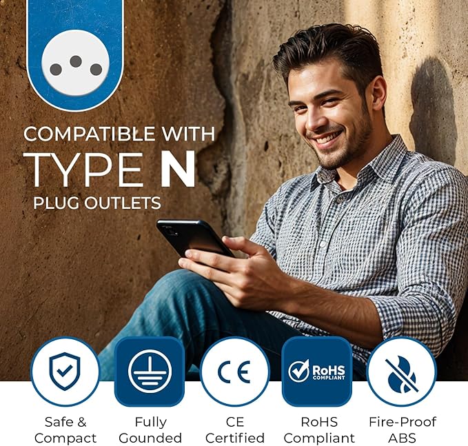 OREI Brazil Travel Plug Adapter with 2 USA Inputs - Travel 3 Pack - Type N (US-11C) Safe Grounded Use with Cell Phones, Laptop, Camera Chargers, CPAP, and More