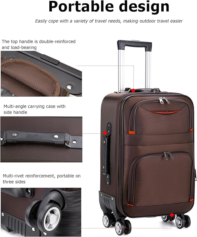 feilario 20in 2 Piece Softside Business Luggage Sets Waterproof Carry On Luggage Suitcase with Double Spinner Wheels