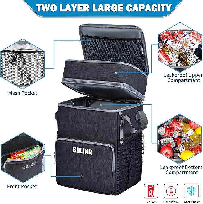 SDLINR 72-Can Large Rolling Cooler, Leakproof Insulated Soft Cooler Bag with Wheels and Handle Collapsible for Beach Camping Patio Travel Outdoor