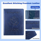 Passport Holder for Travel Men Women - Passport Cover, Passport Wallet Case Travel Essentials Travel Must Haves Accessories Blocking Leather Card Slot Protector for Stocking Stuffers Gifts, Navy Blue