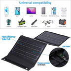 36W Foldable Solar Charger Portable Waterproof Panel Backpack Bag Quick Charging Power Station Compatible DC USB Tester Cables Port Cell Phone Pad Outdoor Camping Hiking