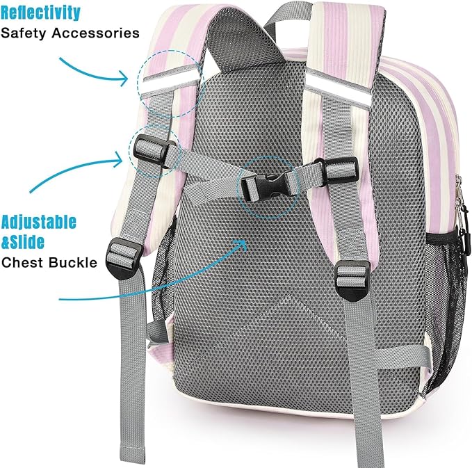 STEAMEDBUN Corduroy Toddler Backpack for Girls Boys 2-4, Kids Preschool Backpack for Kindergarten - Stripe