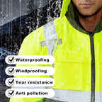 HYCOPROT Hi-Vis Safety Jacket for Men High Visibility Reflective Bomber Winter Waterproof Work Construction Coat ANSI Class 3