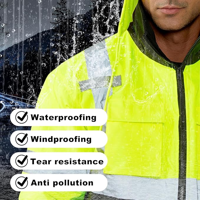 HYCOPROT Hi-Vis Safety Jacket for Men High Visibility Reflective Bomber Winter Waterproof Work Construction Coat ANSI Class 3