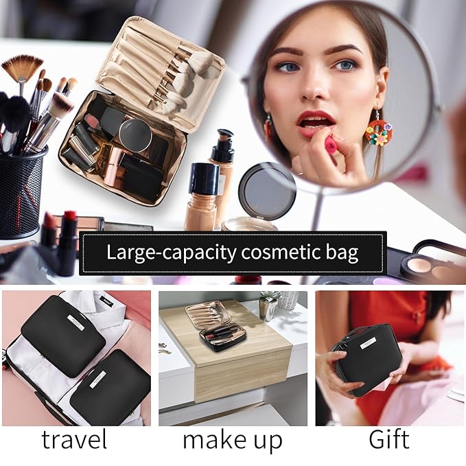 Queboom Travel Makeup Bag Cosmetic Bag Makeup Bag Toiletry bag for women and men (Black)