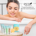 Travel Size Hotel Toiletry Set 150 Count 0.85 oz Bottles Guest Amenities for Vacation Rentals and Short Term Rentals Paraben Free White Tea Scent Infused with Aloe and Olive Oil by Eco Botanics