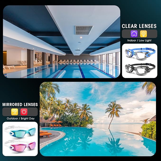 Braylin Swim Goggles, 2-Pack Swimming Goggles, Anti Fog, No Leaking For Adult Women Men Youth