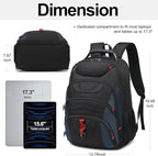 Boavan Laptop Backpack for men, 17.3 inch Laptop Bag with USB Port, Waterproof Travel Work Backpack Purse, Anti-Theft Teacher Nurse Doctor Casual Bookbags Office Business backpack，Black&Classic Navy