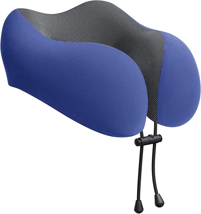 urnexttour Travel Pillow for Airplane Memory Foam Neck Pillow, Soft & Support Travel Pillow for Travelling, Sleeping Rest, Car, Train and Home Use (Dark Blue)