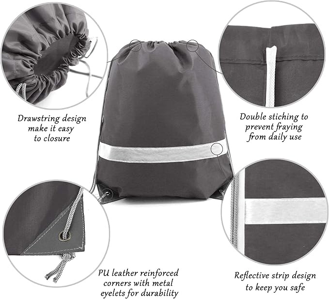 BeeGreen 20-Piece Grey Drawstring Backpacks, Reflective Cinch Sacks, DIY Blank Drawstring Bags for Women and Men, 16.5" L x 13.4" W