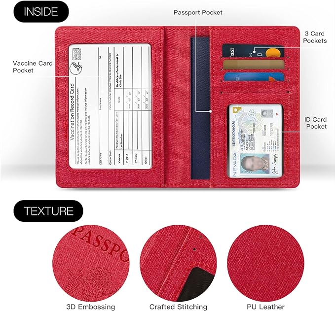 2 Pack Passport Holder For Women Kids, RFID Blocking Passport Wallet Red&Light purple