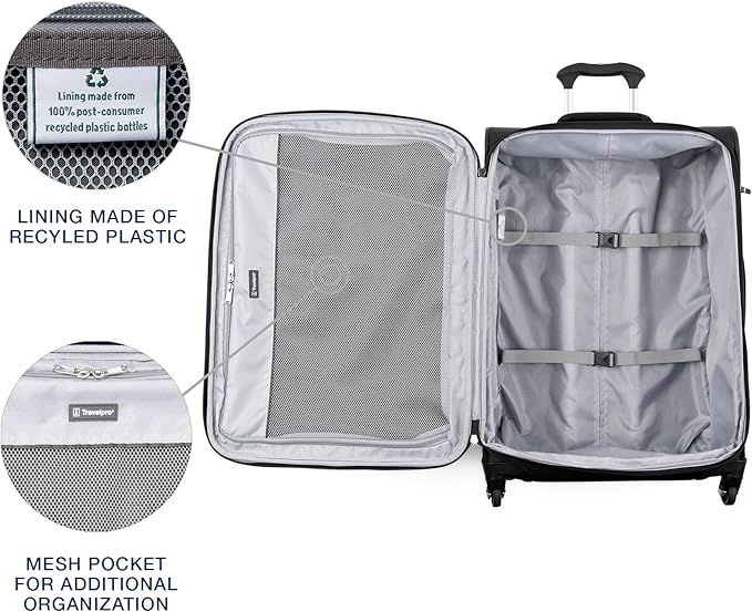 Travelpro Maxlite 5 Softside Expandable Luggage with 4 Spinner Wheels, Lightweight Suitcase, Men and Women, Black, Checked-Medium 25-Inch