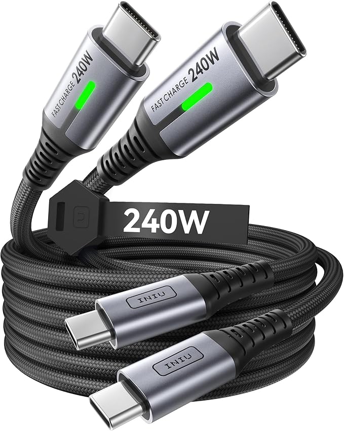 INIU Smallest 45W 20000mAh Power Bank with Built-in USB-C Cable & 240W Fast Charging [6.6ft, 2-Pack] Type C Charger Cord Combo