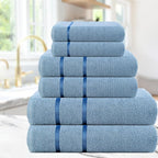 CASA COPENHAGEN Eternal 6Pcs 100% Egyptian Cotton Large Designer Towels Gift Set- Dusty Blue, 500 GSM, 2Bath 2Hand 2Washcloths, Bath Towels for Bathroom Set for Women & Men