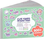 Cute Foods Around Town 500+ Sticker Book for Girls by Cupkin Toddler Airplane Activity Coloring + Sticker Book, Road Trip Essentials, 12 Coloring Pages + 12 Scenes for Ages 2–8 Years