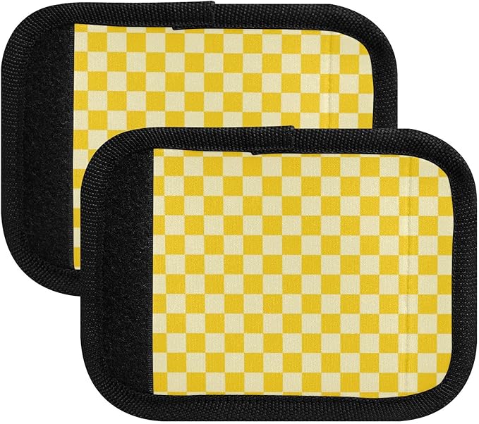 2Pcs Luggage Handle Wrap Suitcase Identifier Handle Covers Tags Soft Travel Bags Luggage Handle Gripper Accessories for Airplane Flying Checkered Yellow