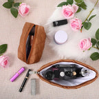 Huhumy 2 Pc Christmas Gift Makeup Bag Set Cute Quilted Cosmetic Pouch for Women Travel Toiletry Bag Preppy Small Makeup Purse Pouch Skincare Brushes Storage Organizer Pencil Case Set(Brown)