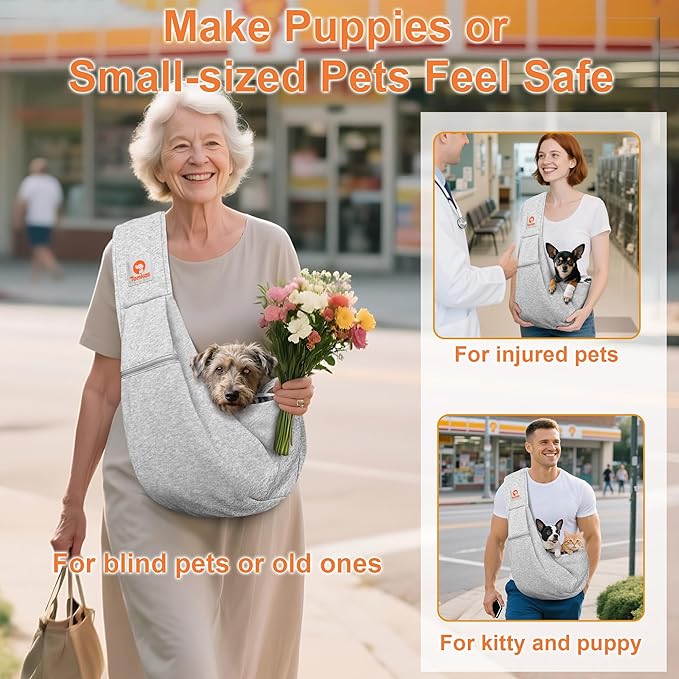 Tomkas Small Dog Sling Carrier - Cat Sling Carrier - Zipper Pocket & Adjustable Strap - for 3-10 lbs Pets(Gray) Puppy