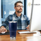 D·S 30 oz Navy Tumbler Stainless Steel Double Wall Vacuum Insulated Mug with Straw and Lid, Cleaning Brush for Cold and Hot Beverages