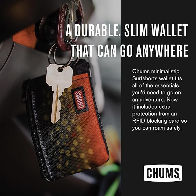 Chums Surfshorts Wallet - Lightweight Zippered Minimalist Wallet with Clear ID Window - Water Resistant with Key Ring (Rainbow Tie Dye)