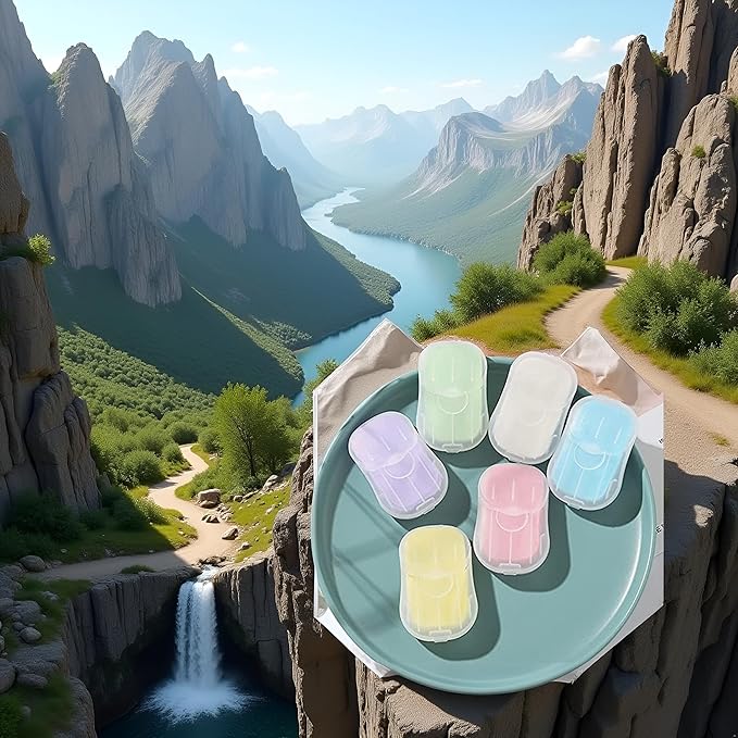 5 Boxes Blue Portable Soaps Sheets, Mini Portable Travel Soap Paper Sheets Disposable Water Soluble Hand Washing Bath Scented Paper Soap Camping Soap and Shampoo for Outdoor,Outdoor Recreation