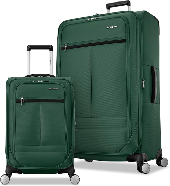 Samsonite 2-PC Soft-Sided 21/29” (Carry-On & Large Checked), Lightweight Expandable Element Luggage Set with 2 Front & 1 Side Pocket, Four Spinner Wheels, Adjustable Handle, Durable- Bistro Green