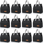 VZZNN 12 Pack Lunch Bags Bulk,Insulated Reusable Lunch Bags with Aluminum for Women Men,Leakproof Tote Large Lunch Box for Office,Work,Beach or Travel,Black