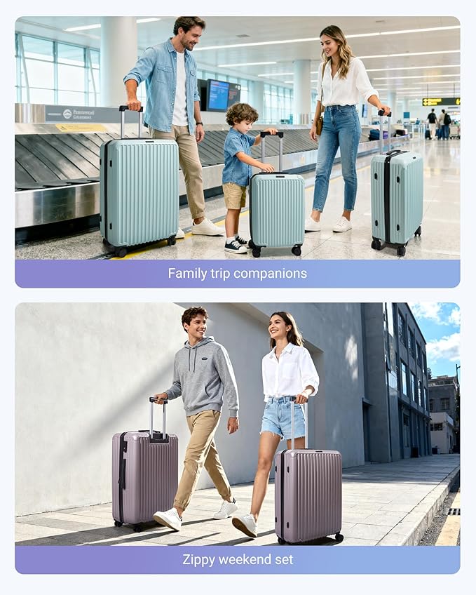 LIGHT FLIGHT Luggage Sets, Durable Hard Shell 3 Piece Set Suitcase with Spinner Wheels, Hardside Lightweight Luggage set with TSA Lock, Large Travel Luggage Set (20" 24" 28"), Rose Purple